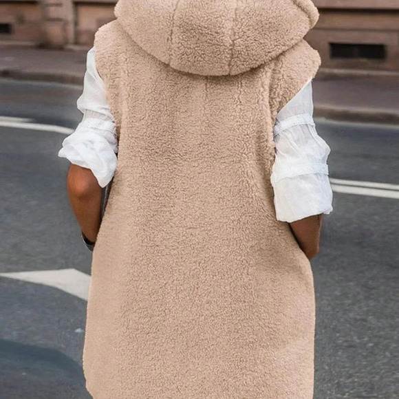 Light Camel Casual Women's Reversible Sleeveless Hooded Vest Jacket - Picture 4 of 6